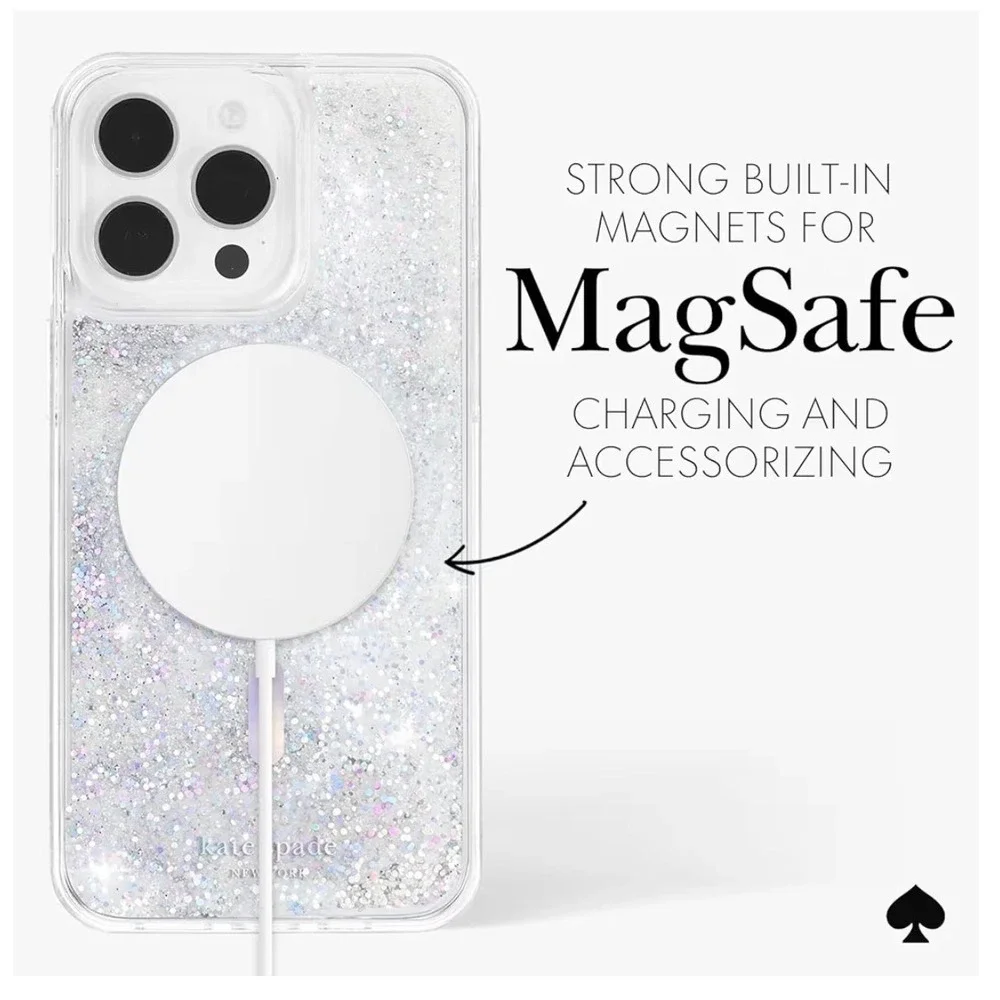NWOT Kate Spade iPhone 15 Pro Case Liquid Glitter MagSafe Iridescent
